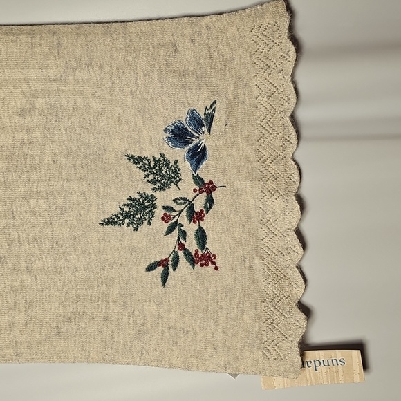 NWT Sundance Heather Gray Wool/Cashmere Birds Floral Embroidered Scarf - Picture 3 of 5